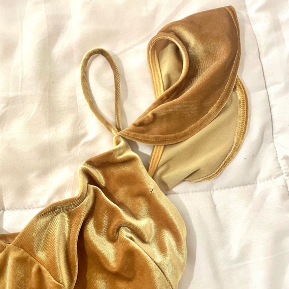 Lulus I'm Flattered Mustard/Light Brown Velvet Bodysuit! - Picture 13 of 14